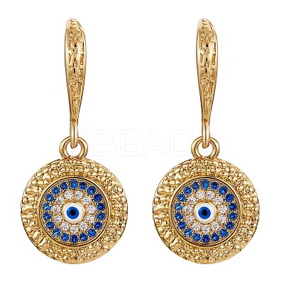 Cubic Zirconia Flat Round with Evil Eye Dangle Earrings EJEW-SW00011-03-1