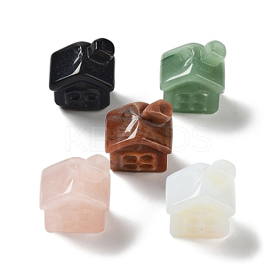 Natural & Synthetic Gemstone Carved House Figurines DJEW-P015-01-1