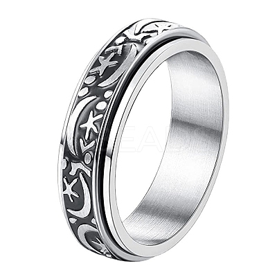 Rotatable 201 Stainless Steel Finger Rings PW-WGFD7F6-01-1