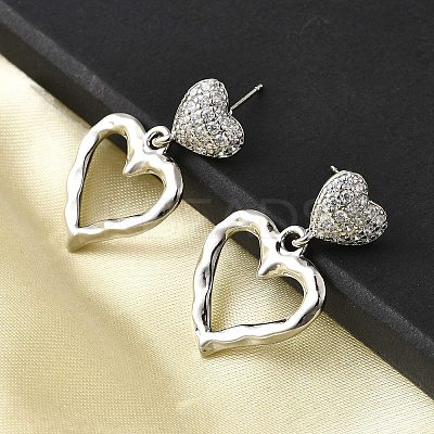 Hollow Heart Brass Micro Pave Clear Cubic Zirconia Dangle Stud Earrings EJEW-Z099-02P-02-1