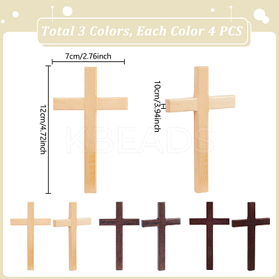 12Pcs 3 Colors Easter Wood Cross Figurines Ornaments DJEW-GA0001-85-1