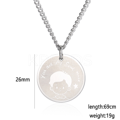 304 Stainless Steel Male Flat Round Pendant Cartoon Couple Twisted Chain Necklaces QA8832-1-1