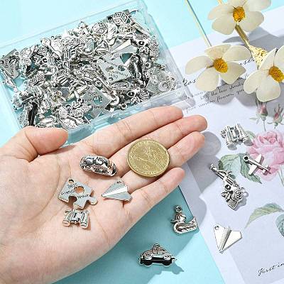 100Pcs 10 Styles Tibetan Style Alloy Pendants TIBEP-CJ0002-62-1