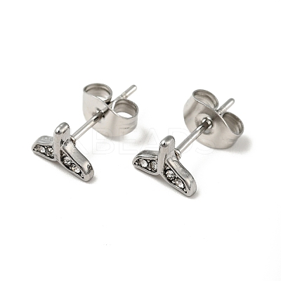 Rhinestone Whale Tail Shape Stud Earrings with 316 Surgical Stainless Steel Pins EJEW-A081-07P-02-1