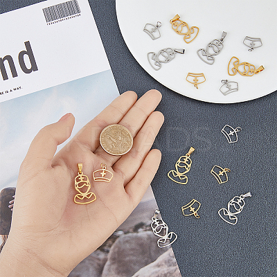 16Pcs 4 Style 201 Stainless Steel Pendants STAS-DC0011-61-1