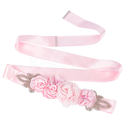 Rhinestone Flower with ABS Imitation Pearl Bridal Belt AJEW-WH0348-119A-1