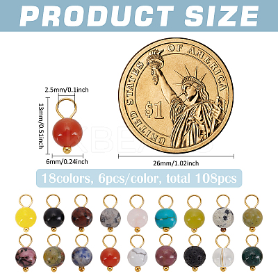108Pcs 18 Colors Natural & Synthetic Mixed Gemstone Round  Charms PALLOY-AB00163-1