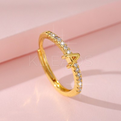 Adjustable Brass Micro Pave Clear Cubic Zirconia Finger Rings for Women FS-WG712C8-05-1