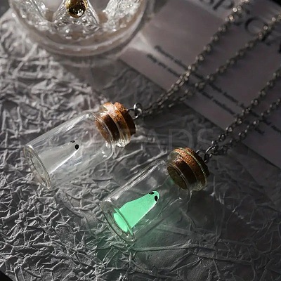 Halloween Luminous Ghost Glass Drift Bottle Pendant Necklaces & Dangle Earrings Sets FS-WG90D60-01-1