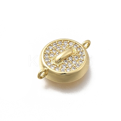 Brass Micro Pave Cubic Zirconia Flat Round Links Connector Charms KK-D431-081G-01-1