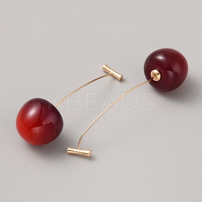 Red Resin Cherry Dangle Stud Earrings LS-EJEW-SZC0003-01G-1