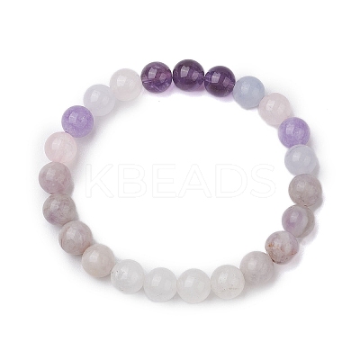 8mm Round Natural Amethyst & Quartz Crystal & Aquamarine & Rose Quartz Beaded Stretch Bracelets BJEW-TA00514-04-1