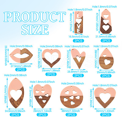 20Pcs 10 Styles Resin and Walnut Pendants WOOD-TA0002-73A-1