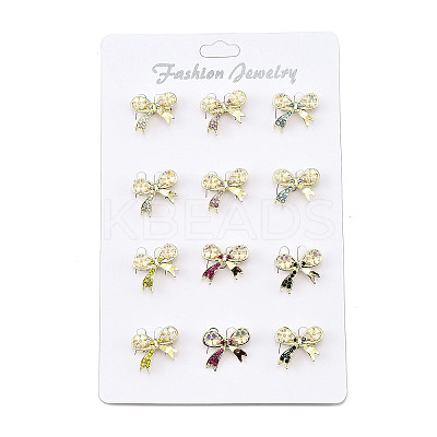 12Pcs 6 Colors Bowknot Alloy Rhinestone Brooches for Backpack Clothes JEWB-A033-16G-1