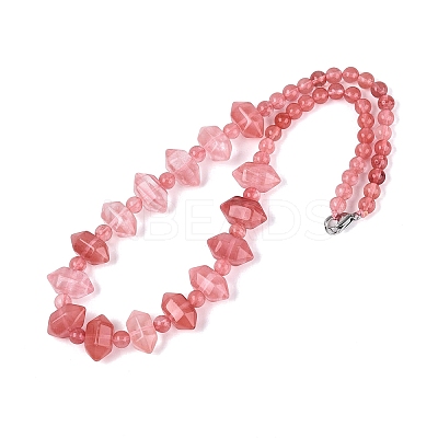 Cherry Quartz Glass Round & Cone Beaded Necklaces NJEW-N064-03M-1