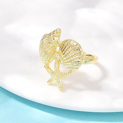 Ocean Theme Brass Cuff Rings RJEW-C135-01G-03-1