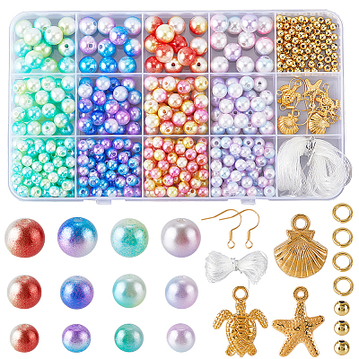 DIY ABS Plastic Imitation Pearl Beads Bracelet & Alloy Pendants Earrings Making Kits DIY-SP0003-36-1