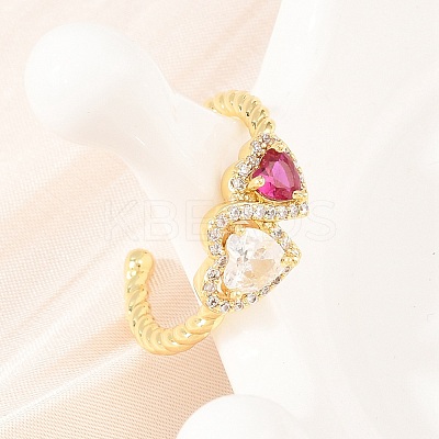 Brass Micro Pave Cubic Zirconia Cuff Open Rings for Women RJEW-C153-04G-02-1