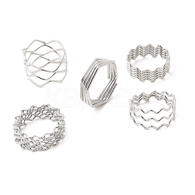 5Pcs 304 Stainless Steel Open Cuff Rings for Women RJEW-K313-02P-1