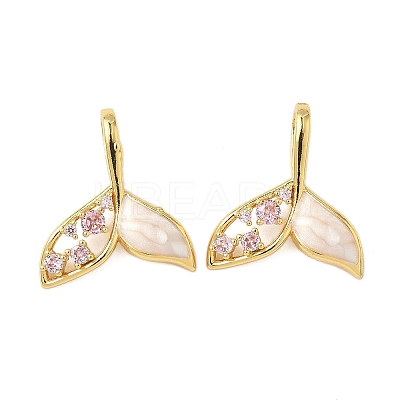 Brass Micro Pave Clear Cubic Zirconia Shell Pendants KK-B139-17G-01-1