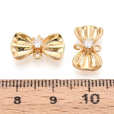Brass Pave Clear Cubic Zirconia Bowknot Connector Charms KK-T078-19G-1