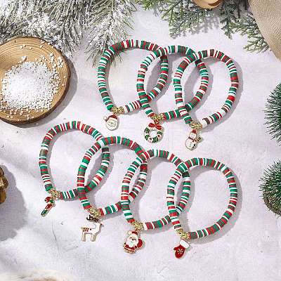 Polymer Clay Beaded Stretch Bracelets BJEW-JB11162-1