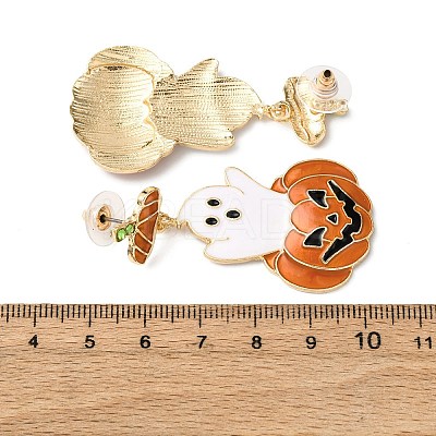 Ghost with Pumpkin Alloy Dangle Stud Earrings EJEW-Z142-142-1