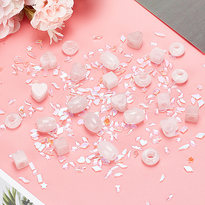24Pcs 4 Styles Natural Rose Quartz European Beads G-AR0005-34-1