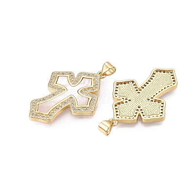 Brass Micro Pave Clear Cubic Zirconia Pendants KK-N254-194G-1