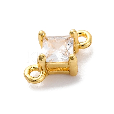 Brass Cubic Zirconia Rhombus Connector Charms KK-F894-12G-06-1