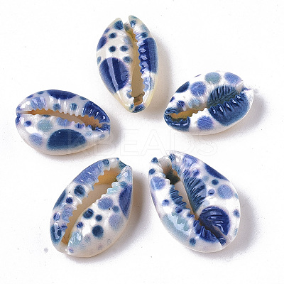 Printed Natural Cowrie Shell Beads X-SSHEL-R047-01-D06-1