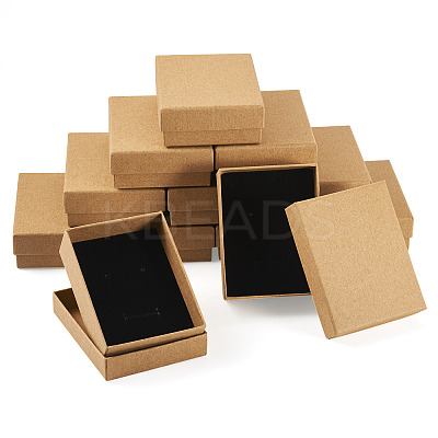 12Pcs Kraft Cotton Filled Cardboard Paper Jewelry Set Boxes CBOX-TA0001-16-1