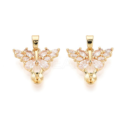 Brass with Cubic Zirconia Cup Pearl Peg Bails Pin Pendants KK-T079-51G-1