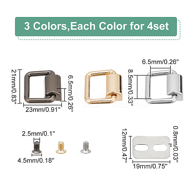 12 Sets 3 Colors Zinc Alloy Bag Suspension Clasps FIND-WR0008-45-1