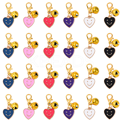 30Pcs 6 Style Alloy Enamel Heart with Smiling Face Pendant Decorations HJEW-YW00177-1