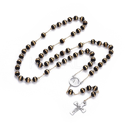 304 Stainless Steel Rosary Bead Necklaces for Easter NJEW-L159-03GP-1