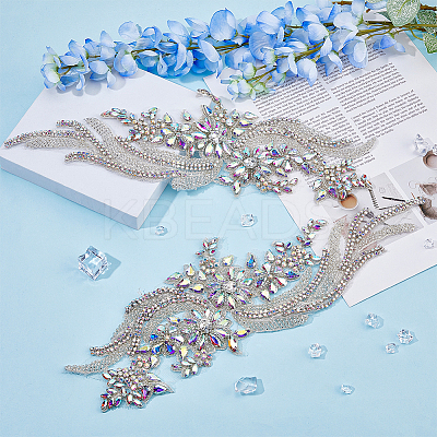 Glass Rhinestone Flower Appliques PATC-WH0005-50-1