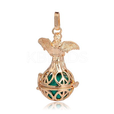 Golden Plated Brass Hollow Round Cage Pendants KK-J251-09G-1