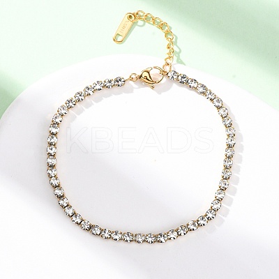 304 Stainless Steel Rhinestone Cup Chain Bracelets for Women BJEW-G753-01G-01-1