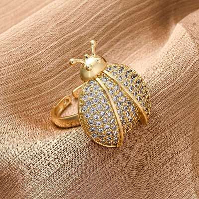 Brass Micro Pave Cubic Zirconia Adjustable Open Cuff Rings for Women RJEW-A072-01C-G-1