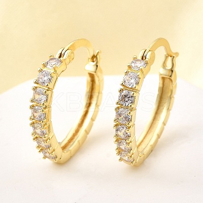 Oval Brass Micro Pave Clear Cubic Zirconia Hoop Earrings EJEW-Z121-02G-1