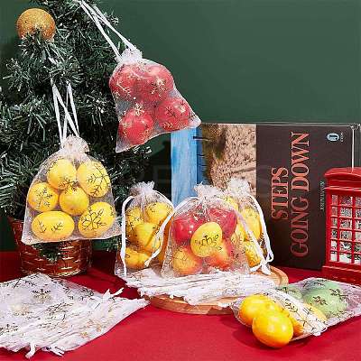 ChristmasSsnowflake Organza Gift Bags OP-WH0012-03-1