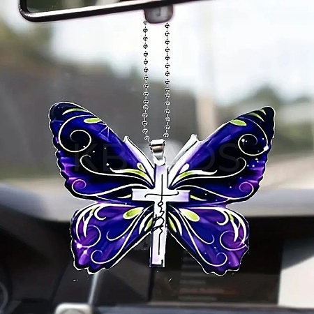 Acrylic Butterfly with Cross Hanging Ornaments PW-WG8E7FB-03-1