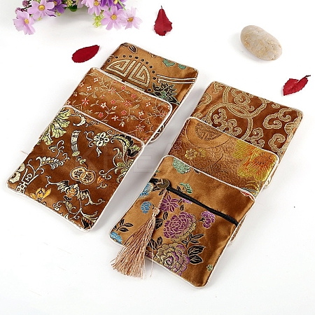 Square Chinese Style Brocade Zipper Bags with Tassel PW-WG45645-06-1