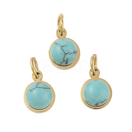 Ion Plating(IP) Synthetic Turquoise Half Round Charms with Jump Ring STAS-A097-05G-06-1
