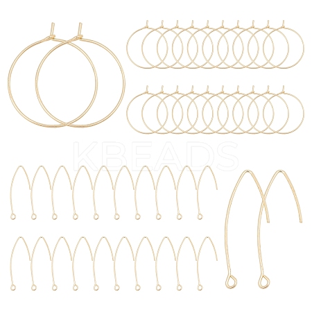 SUNNYCLUE 40Pcs 2 Styles Brass Earring Hooks and Hoop Earrings KK-SC0002-43-1