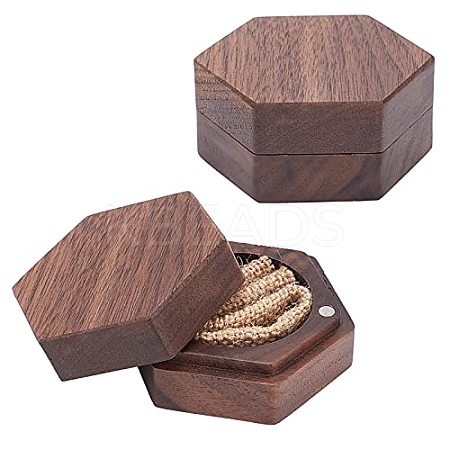 Hexagon Wooden Finger Ring Boxes CON-WH0085-66-1