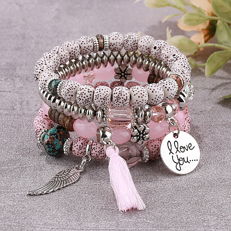 Boho Style Wood Beaded Stretch Bracelet Sets for Women WGE3C3B-64-1