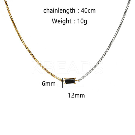 Stainless Steel Double Color Box Chain Rectangle Cubic Zircon Pendant Necklaces for Women's Daily Outfit VO3892-2-1