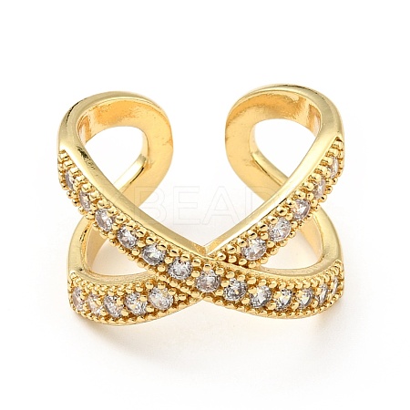 Cubic Zirconia Criss Cross Open Cuff Ring RJEW-E046-23G-02-1